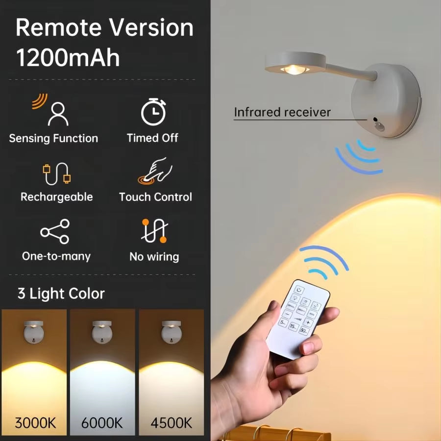 1Pc Rechargeable Spotlight No Wiring No Punching No Installation Wireless Home Background Wall Mural Light Smart Led Wall Light