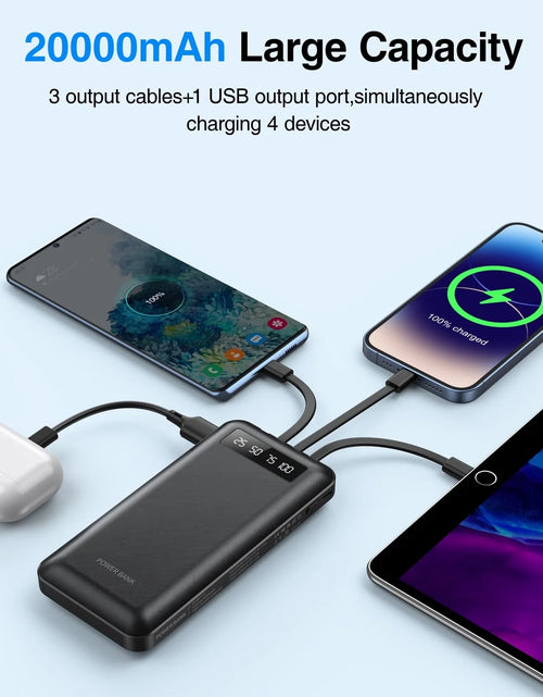 Load image into Gallery viewer, 20000Mah Power Bank Portable Charger with Cables, USB Battery Pack Compatible with Iphone &amp; Android Cell Phone
