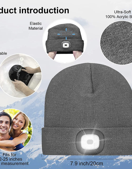 Load image into Gallery viewer, LED Lighted Beanie, Unisex Warm Knitted Hat, Rechargeable Headlamp Cap for Outdoors, Tech Gift for Men Dad Father Him
