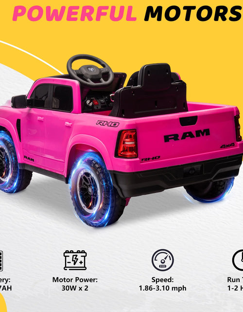 Load image into Gallery viewer, RAM Ride on Car, 12V Powered Ride on Toy with Remote Control, 4 Wheel Suspension, 5 Point Safety Belt, MP3 Player, Bluetooth, LED Lights, Electric Cars for 3-8 Years Boys Girls
