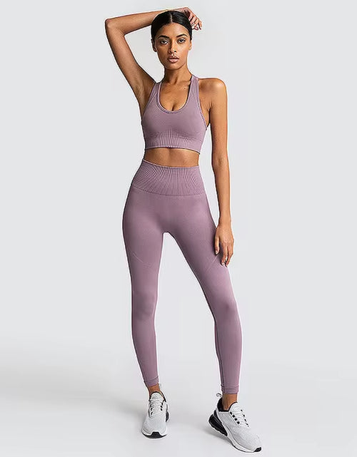 Load image into Gallery viewer, 2Pcs Seamless Hyperflex Workout Sport Outfits for Women Sportswear Athletic Clothes Gym Long Sleeve Crop Top High Waist Leggings
