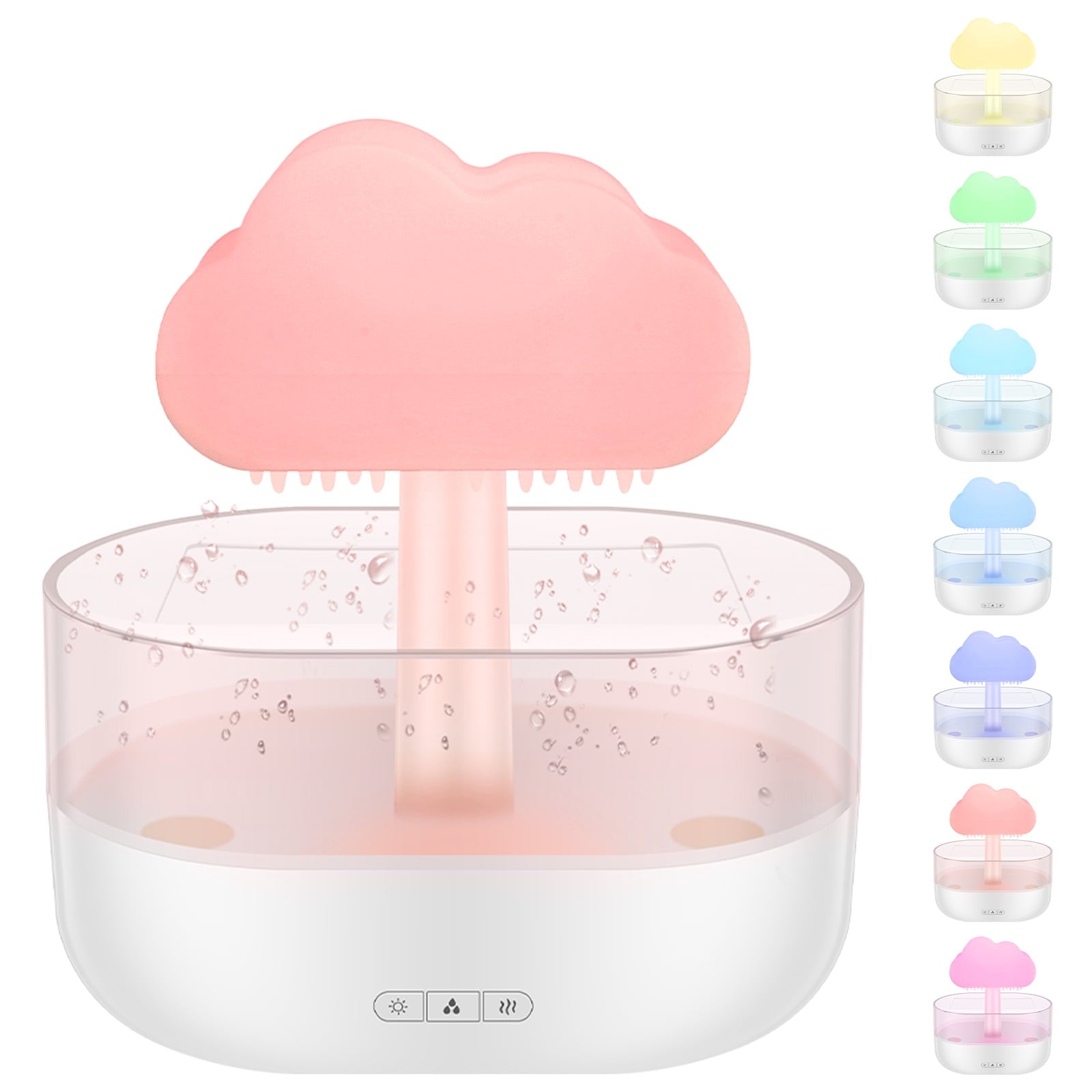 Rain Cloud Humidifier Water Drip, 7 Color Lights Mushroom Rain Cloud Diffuser, Timing Water Drip Aroma Waterfall Lamp(White)